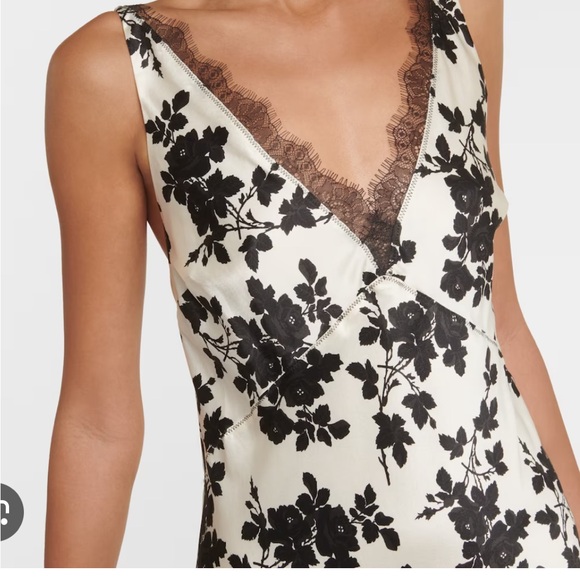 NWT Veronica Beard Hamina Silk and Lace Black and White Floral Maxi Slip Dress - Picture 2 of 5